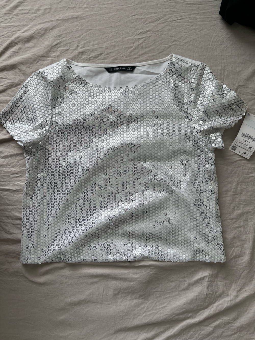 Zara Silver Sequin Short Sleeve Top